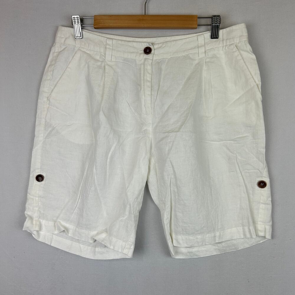 Eileen Fisher 100% Organic Linen Bermuda Shorts White Women's Size 8